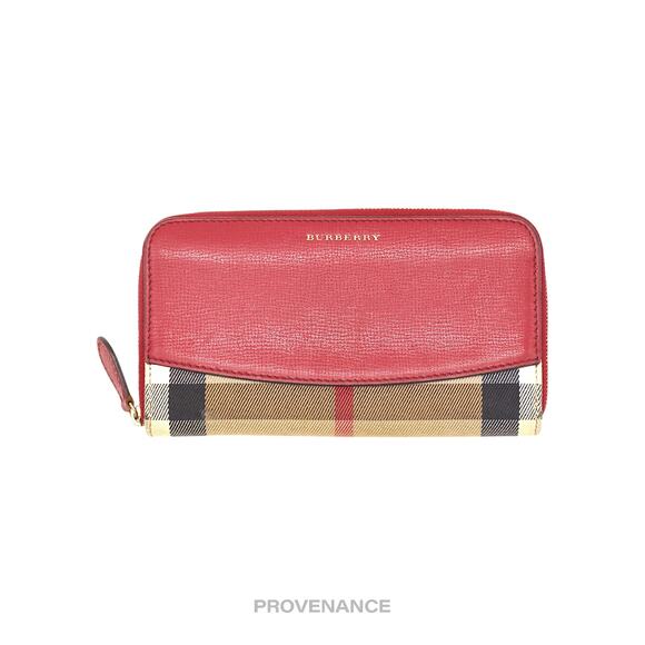 🔴 Burberry Logo Zip Long Wallet - Red Nova Check - Picture 1 of 9